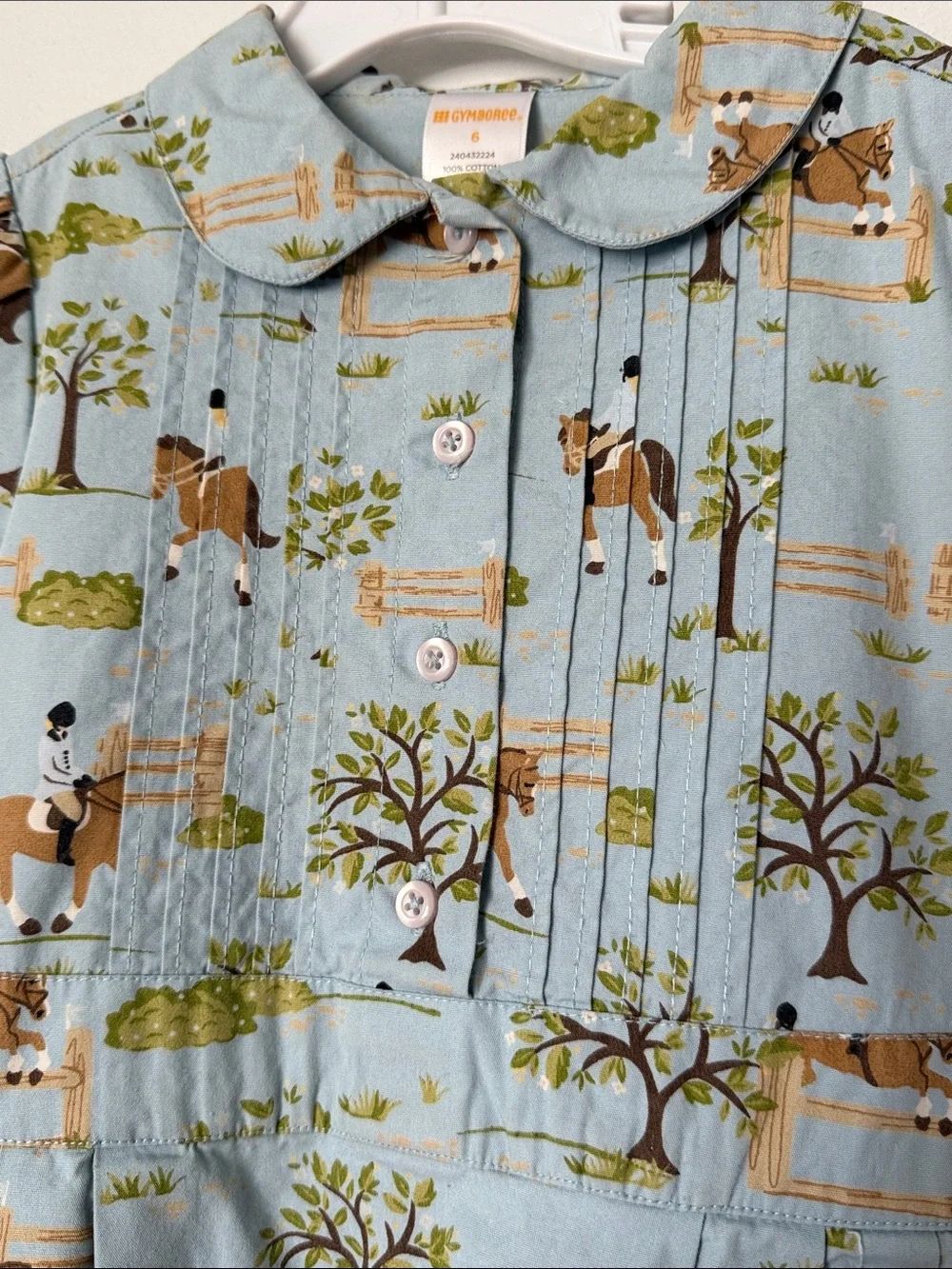 girls 6 Gymboree blue horse equestrian riding dress print club pleated cotton